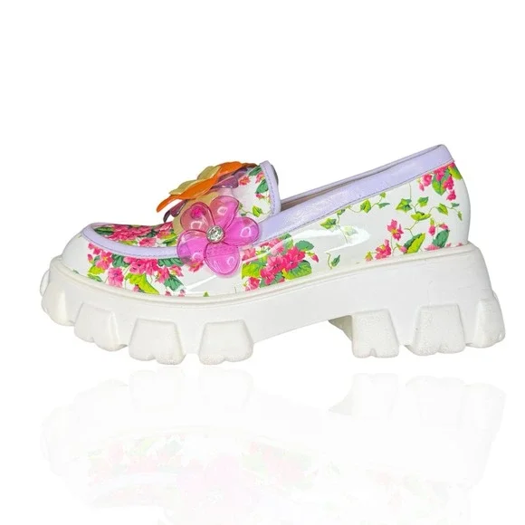 Betsey Johnson Vinie Lug Platform Shoes Women's US Size 8 Multi Floral Loafer - Picture 2 of 10
